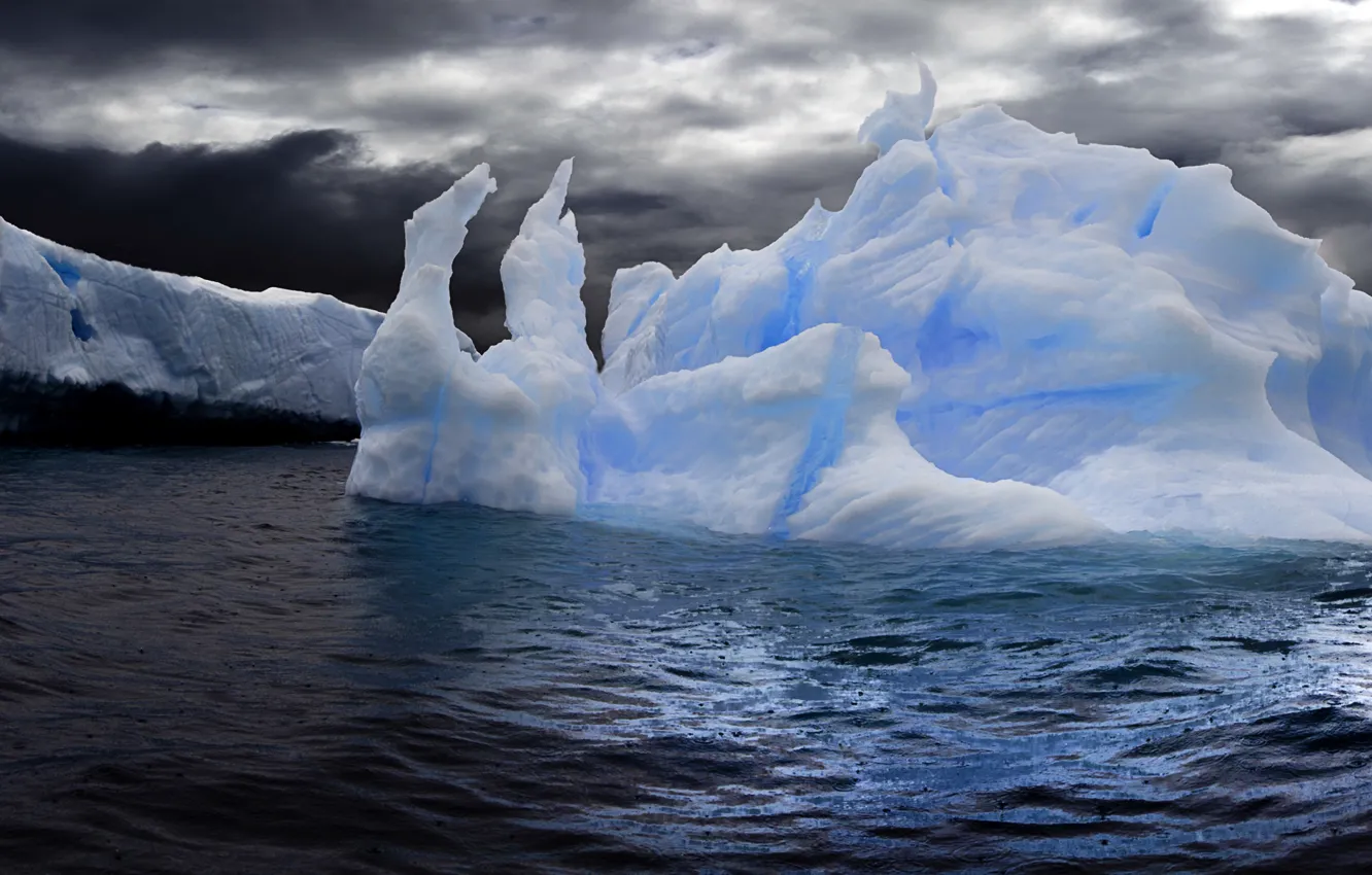 Photo wallpaper ice, sea, the sky, clouds, iceberg, panorama