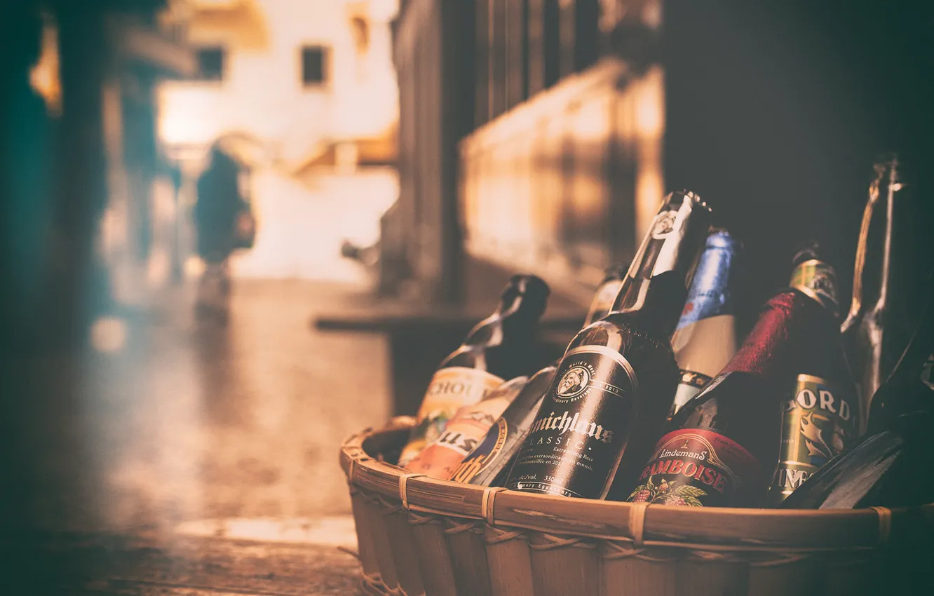 Photo wallpaper basket, beer, bottle