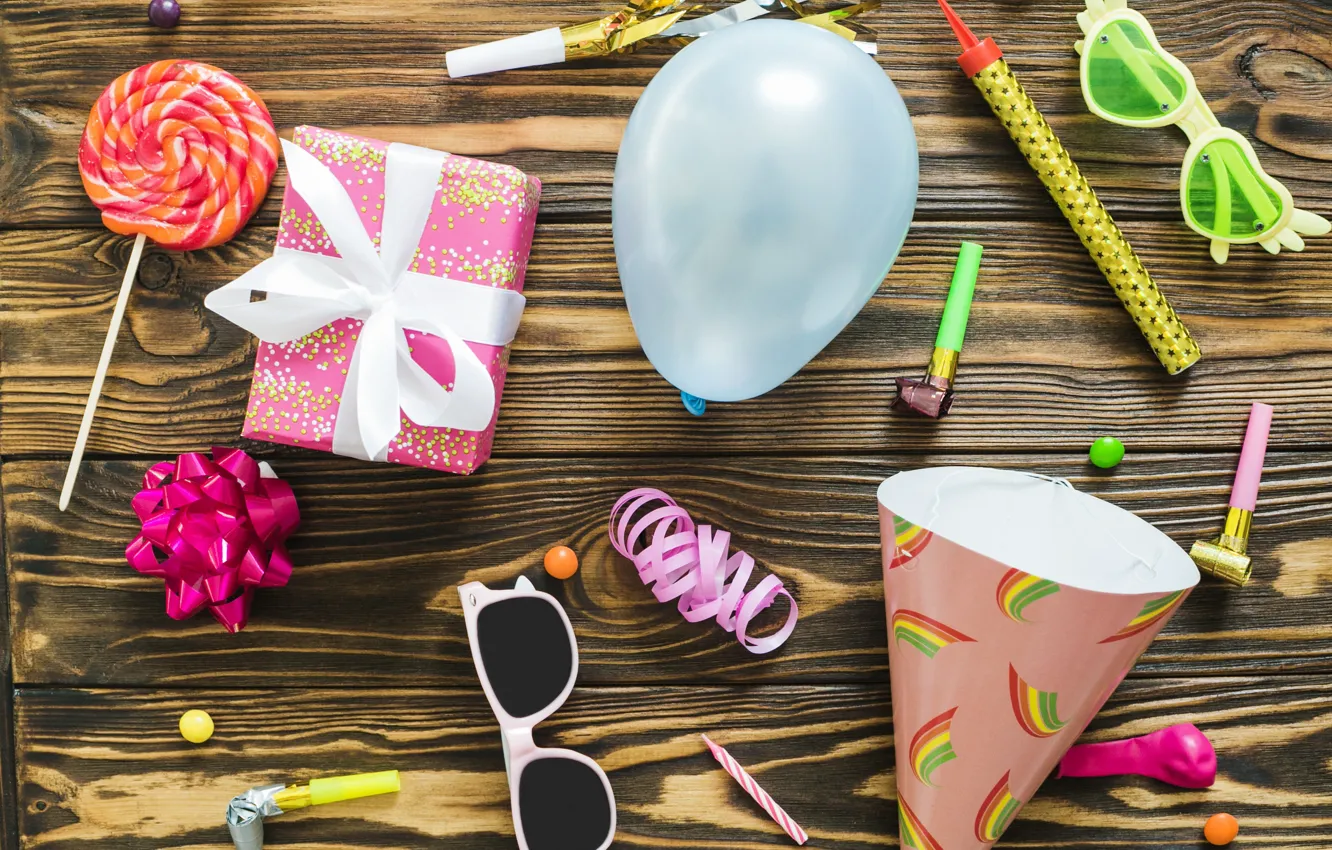 Photo wallpaper birthday, holiday, balls, candles, gift