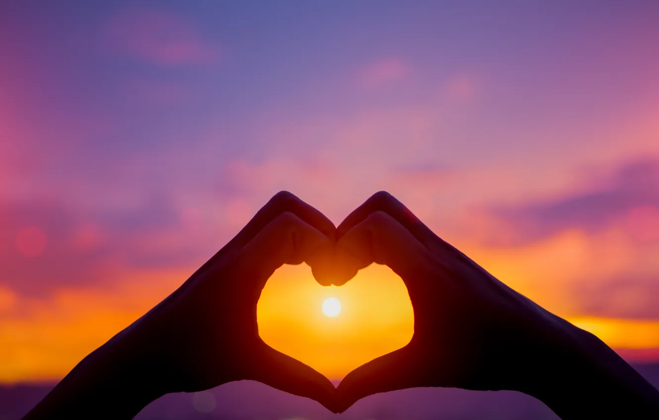 Photo wallpaper love, sunset, heart, hands, love, heart, sunset, romantic