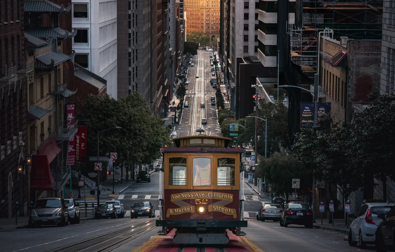 Photo wallpaper light, machine, street, home, CA, San Francisco, tram, USA
