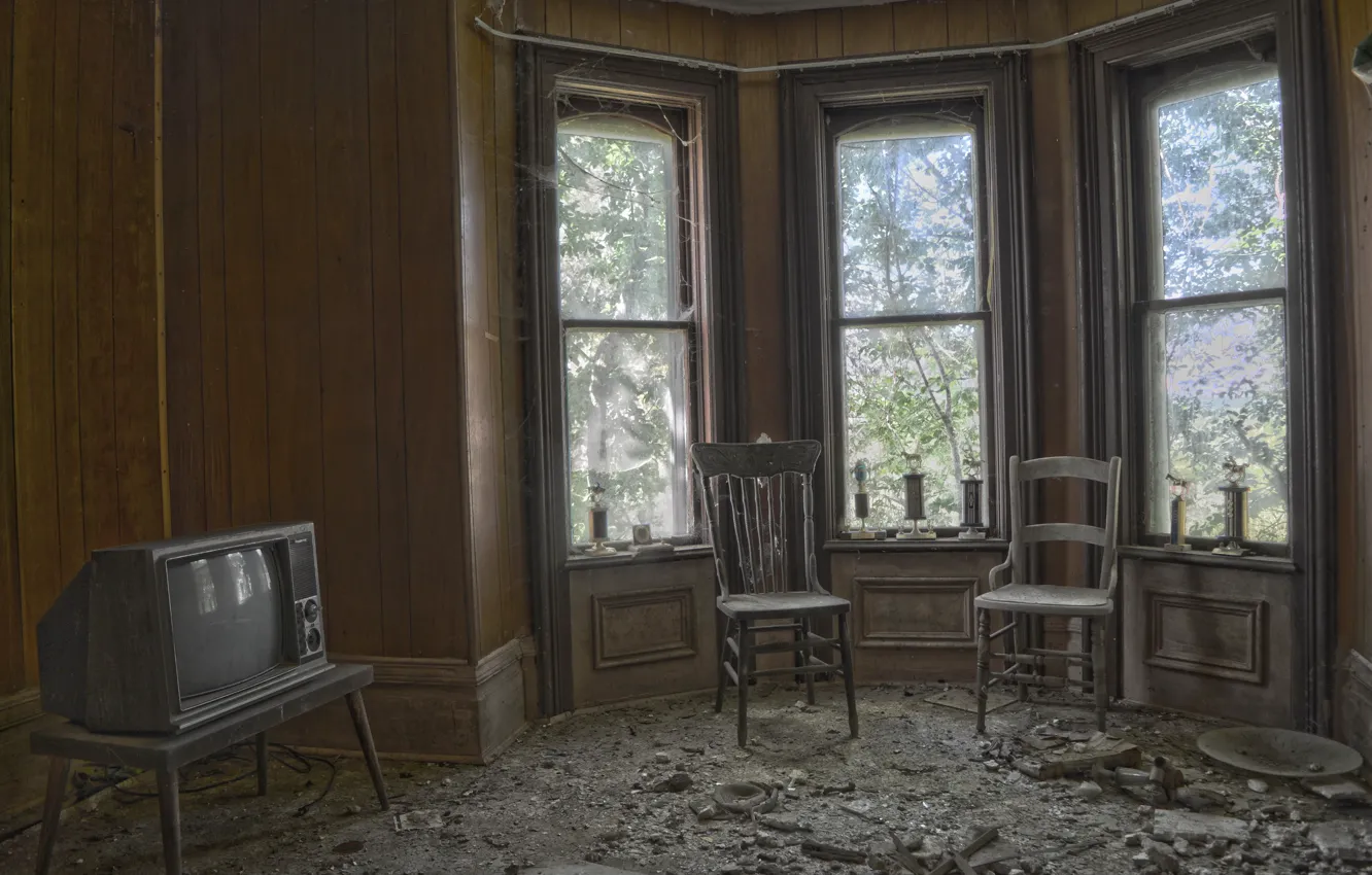 Photo wallpaper Windows, chairs, TV