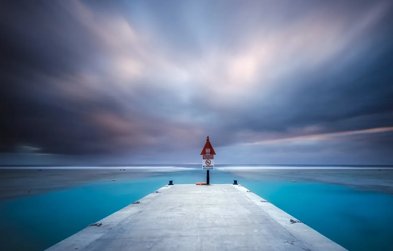 Photo wallpaper sea, landscape, sign, pier
