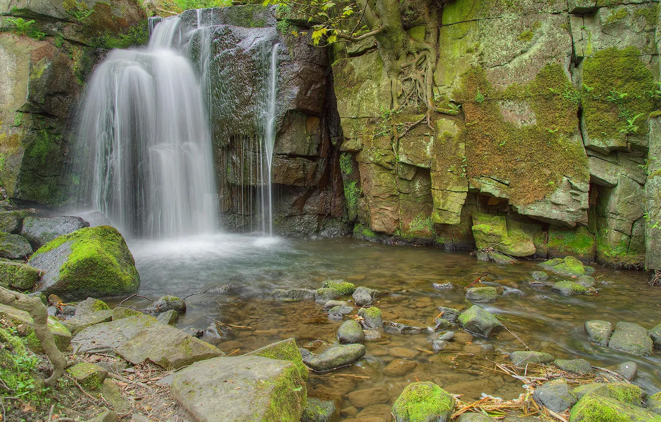 Photo wallpaper stones, rocks, waterfall, stream