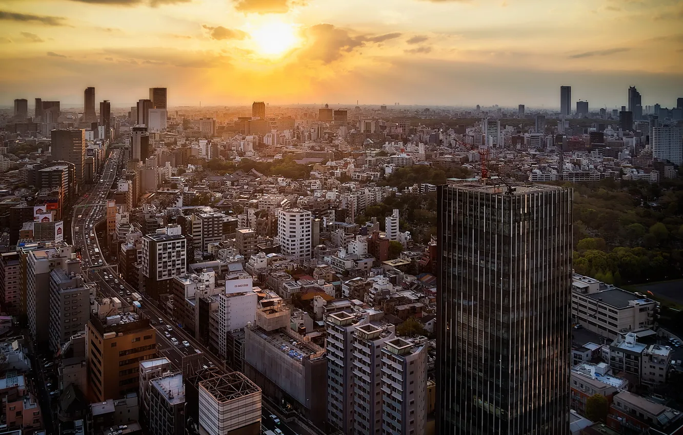Photo wallpaper sunset, the city, Tokyo