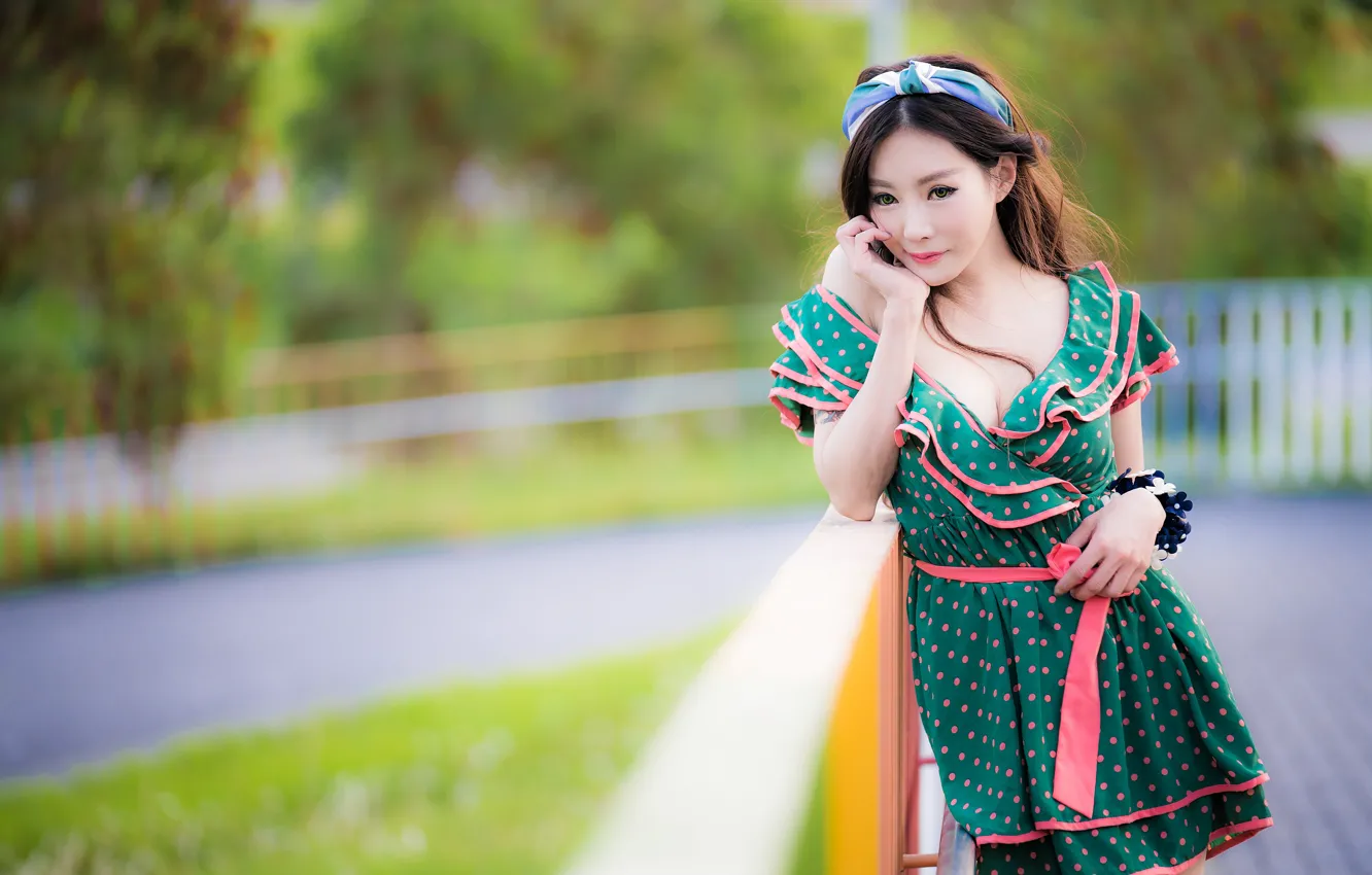 Photo wallpaper girl, Asian, bokeh