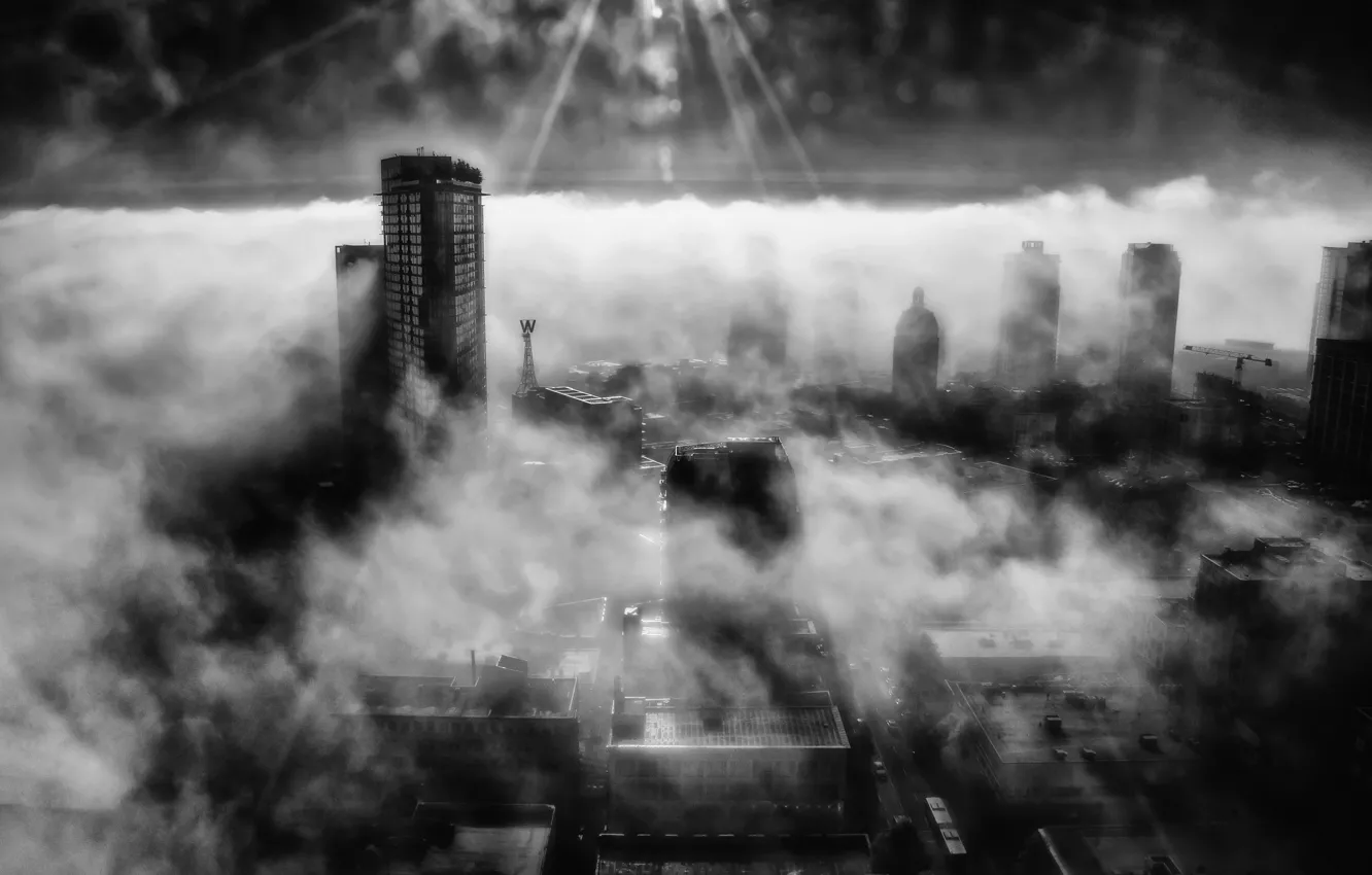 Photo wallpaper the city, photo, skyscrapers, black and white photo, Vancouver, Gastown