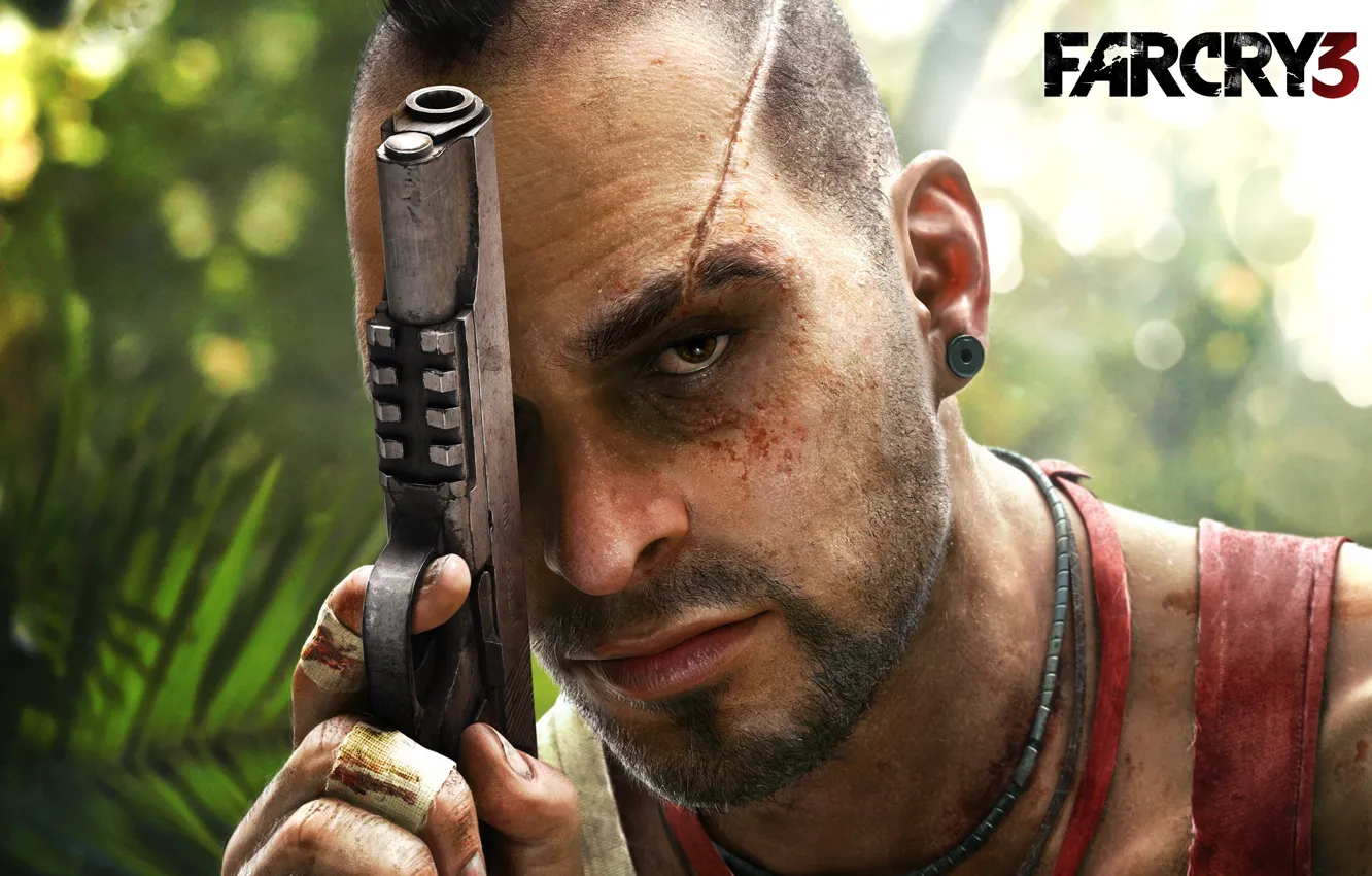 Photo wallpaper look, gun, the game, scar, Vaas Montenegro, Far Cry 3, vase