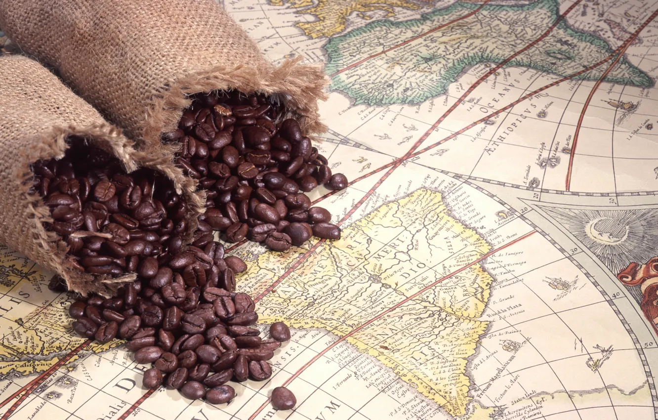 Photo wallpaper coffee, Atlas, bags, Coffee beans