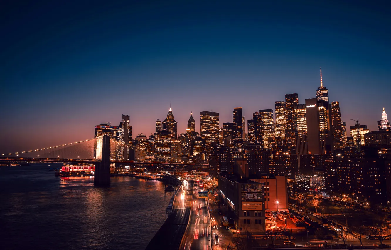 Photo wallpaper New York, USA, USA, Brooklyn bridge, Manhattan, attraction, New York, Manhattan