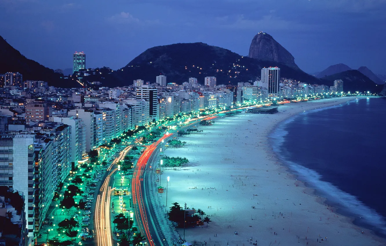 Photo wallpaper beach, lights, the evening, Rio de Janeiro