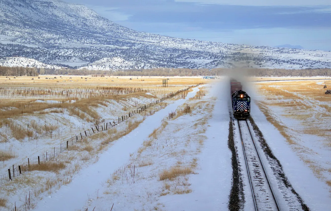 Photo wallpaper snow, train, railroad