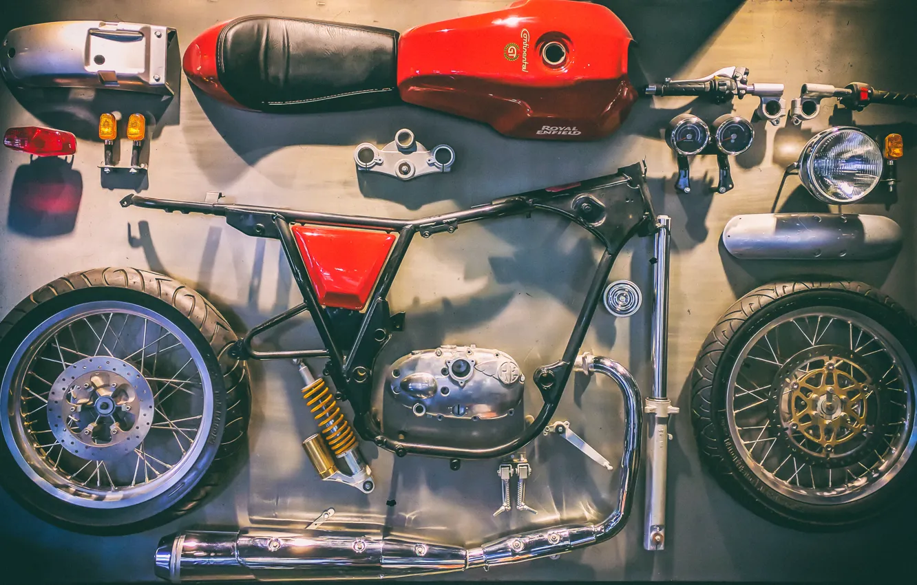 Photo wallpaper motorcycle, Royal Enfield, disassembled