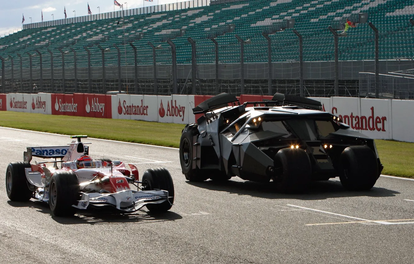 Photo wallpaper car, Toyota, the, Batmobile, from, at Silverstone, with, The Dark Knight movie