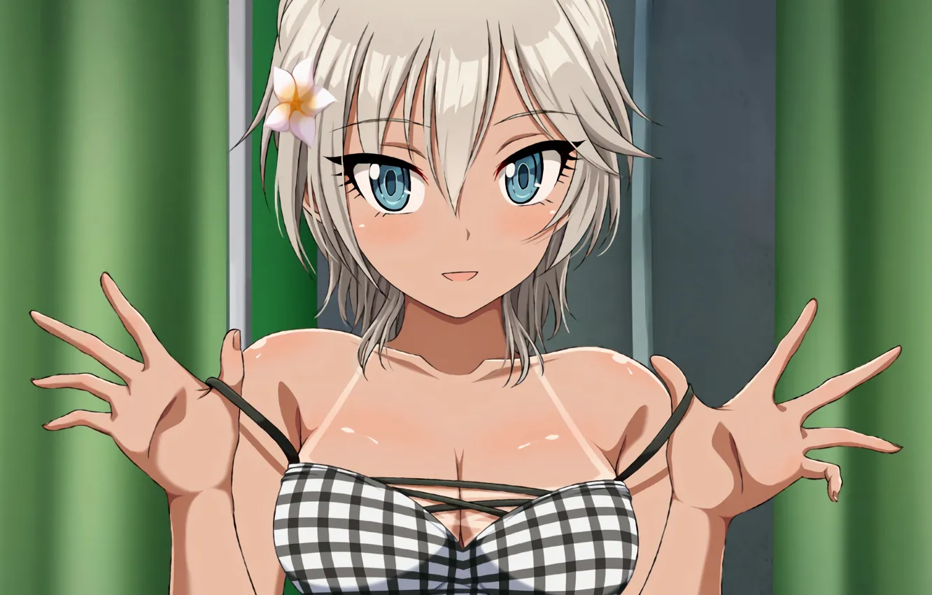 Photo wallpaper girl, sexy, Anastasia, cleavage, boobs, anime, beautiful, short hair