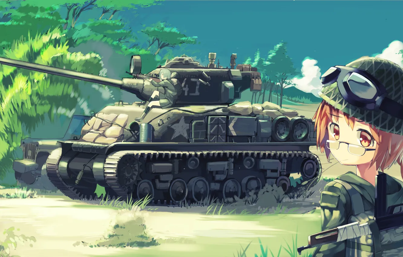 Photo wallpaper Military, Tank, Anime, Tank, Military, Sherman, Girls and Panzer, Tank Girl