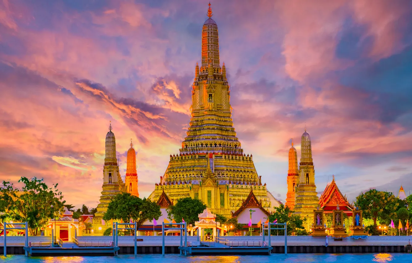 Photo wallpaper water, background, monument, buddhism, bangkok, buddhist