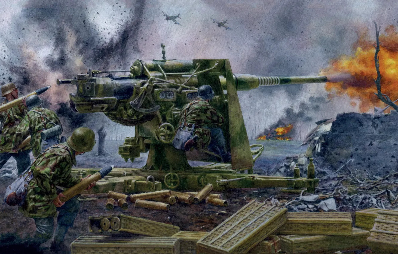 Photo wallpaper Flak 37, Eight-eight, 88-mm anti-aircraft gun, eight, German 88-millimeter anti-aircraft gun