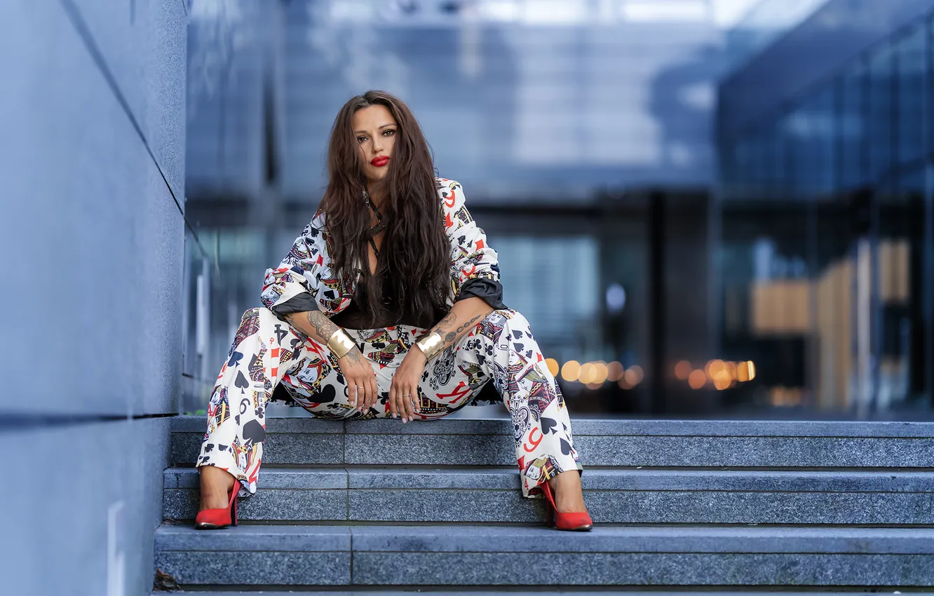 Photo wallpaper girl, beautiful, model, pretty, tattoo, sweet, long-haired