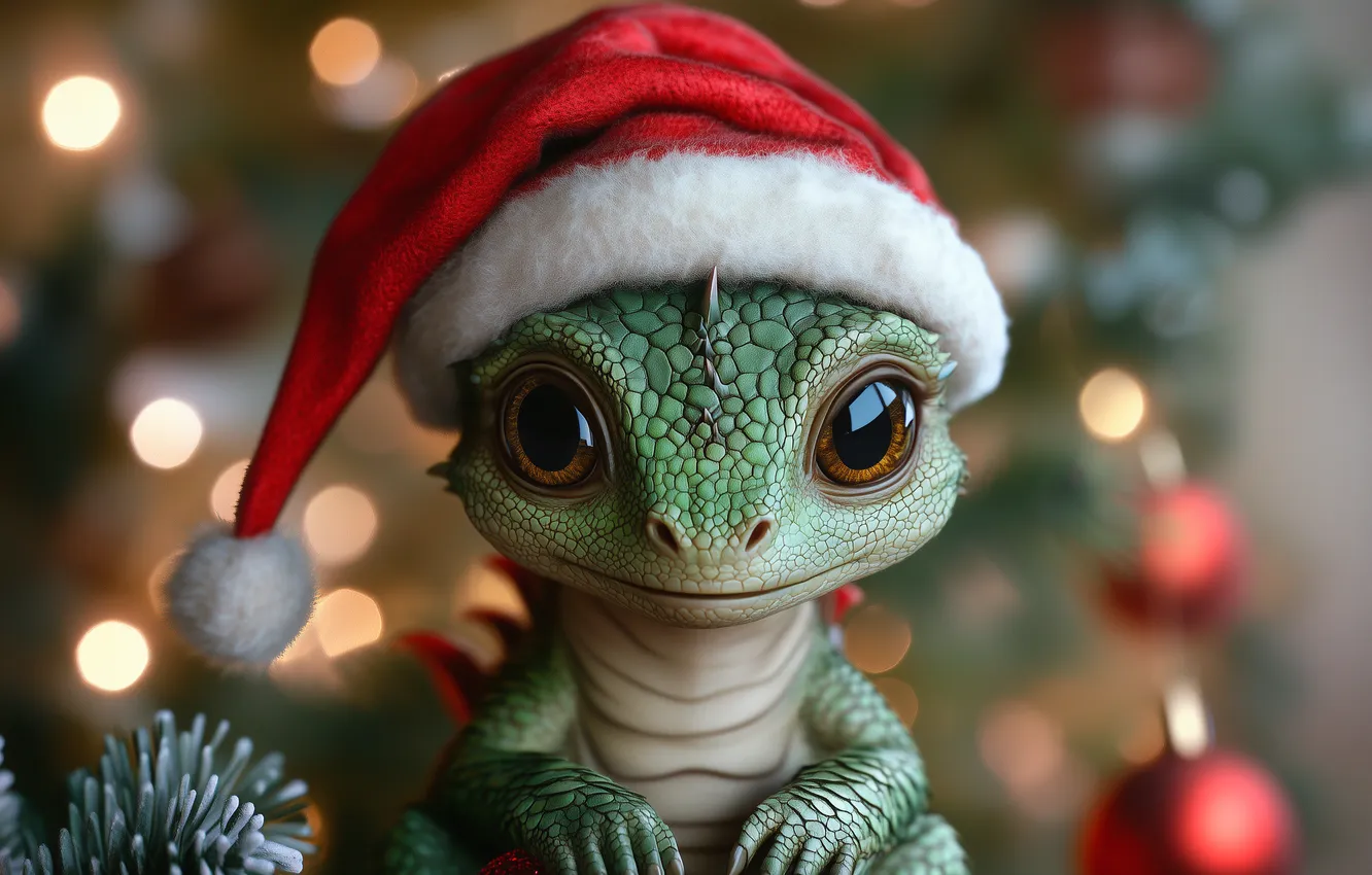 Photo wallpaper new year, snake, Christmas, dragon, AI art, neural network