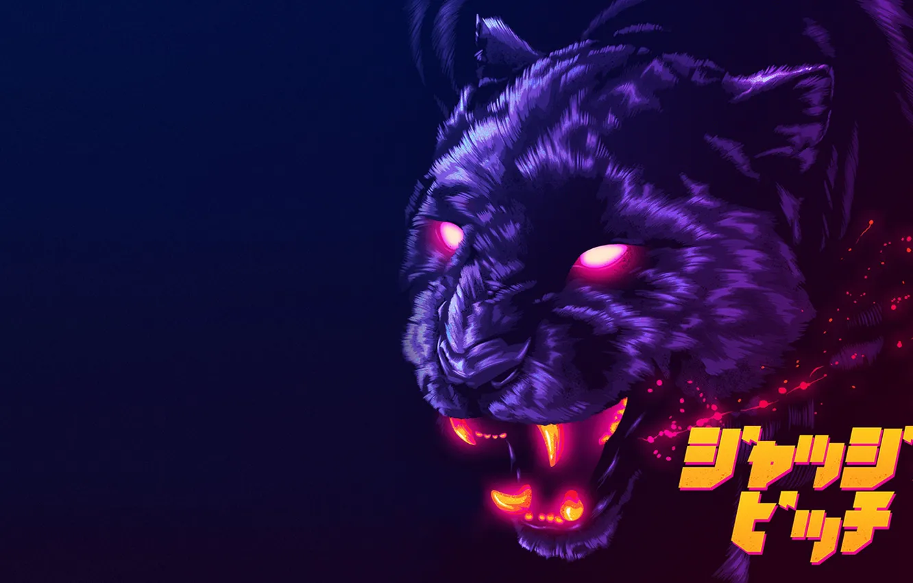 Photo wallpaper Music, Cat, Panther, Neon, James White, 80's, Synth, Retrowave