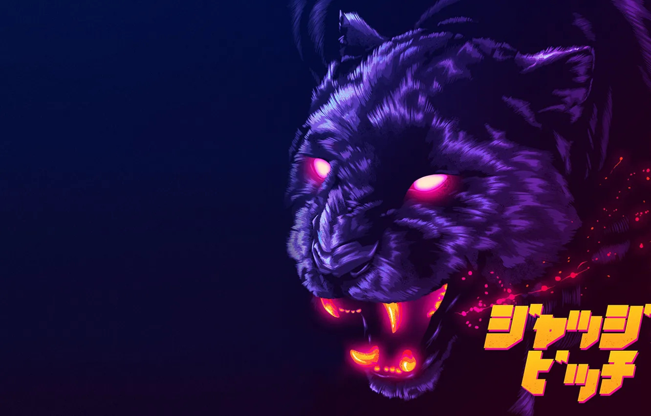 Photo wallpaper cat, music, Panther, Neon, James White, 80's, Synth, Retrowave