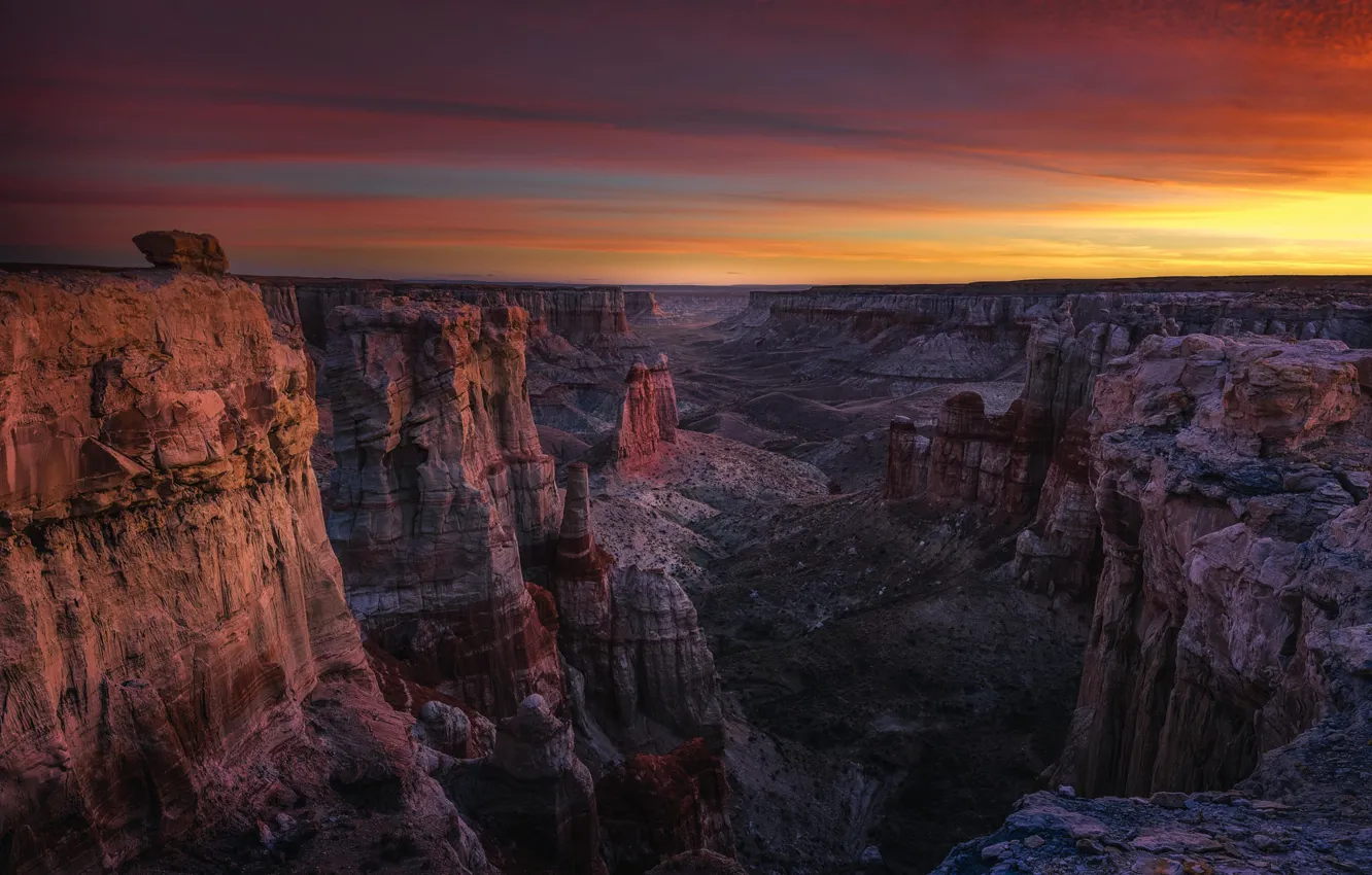 Photo wallpaper the sky, sunset, mountains, rocks, height, canyon, The Grand Canyon