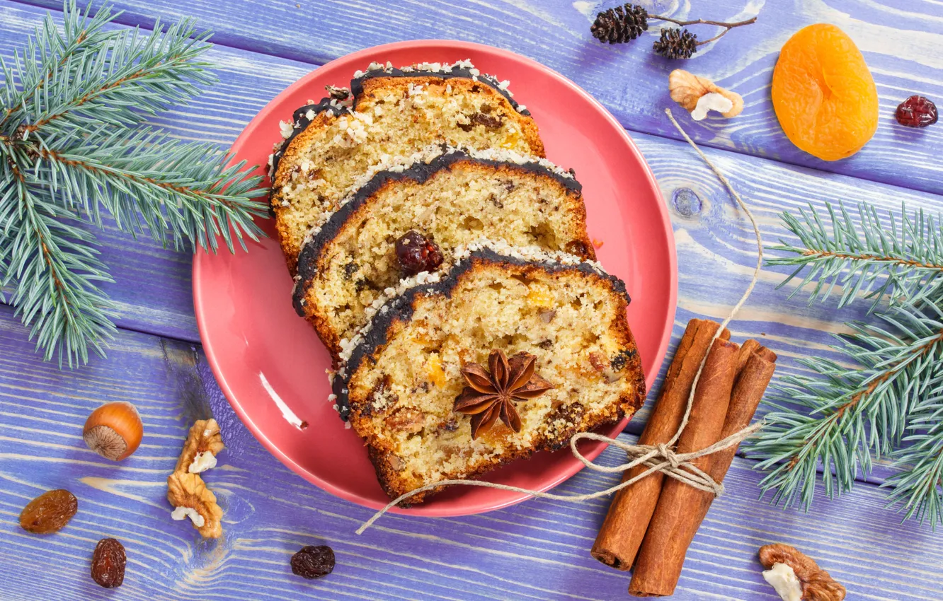 Photo wallpaper New year, nuts, cinnamon, cakes, decor, cupcake, twigs of spruce