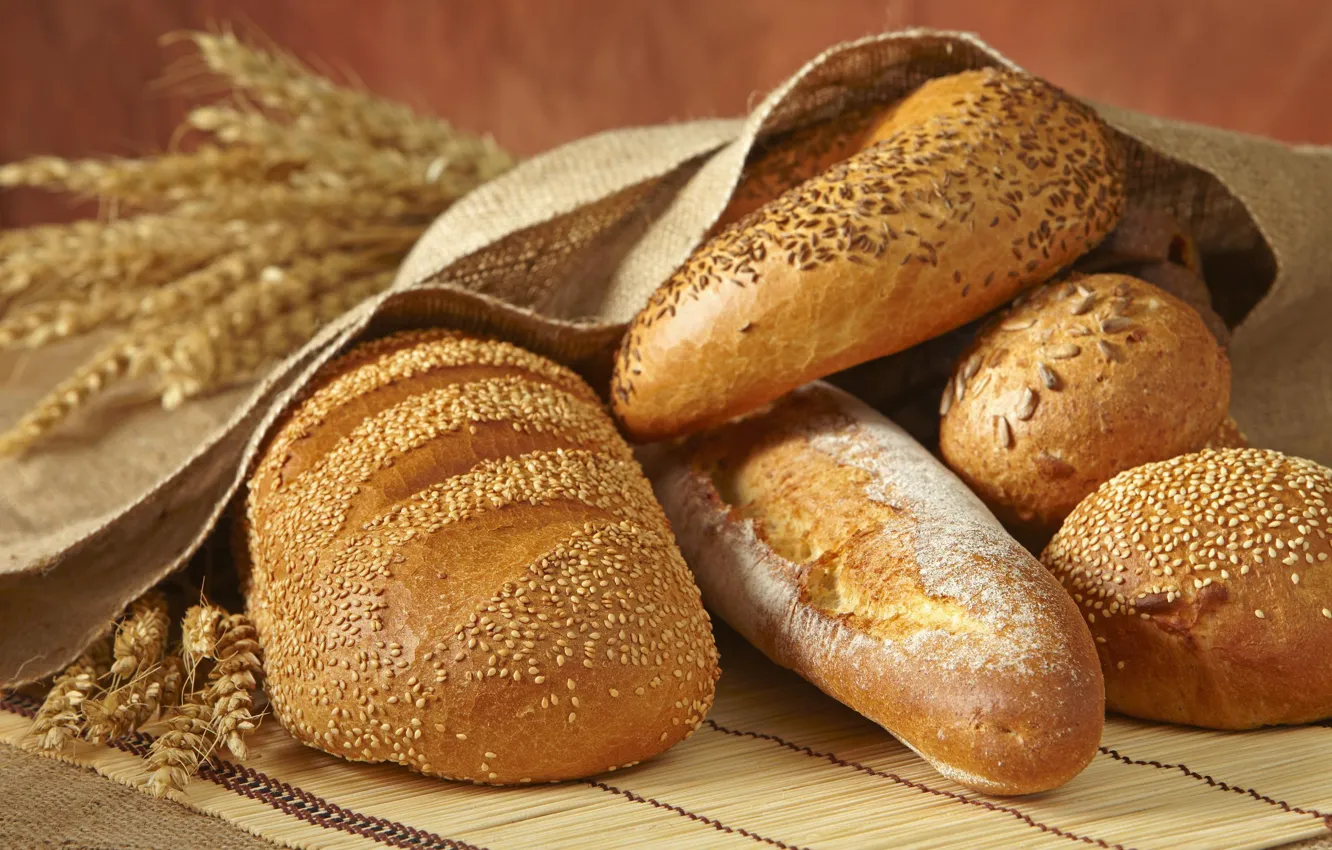 Photo wallpaper spikelets, bread, cakes, roll