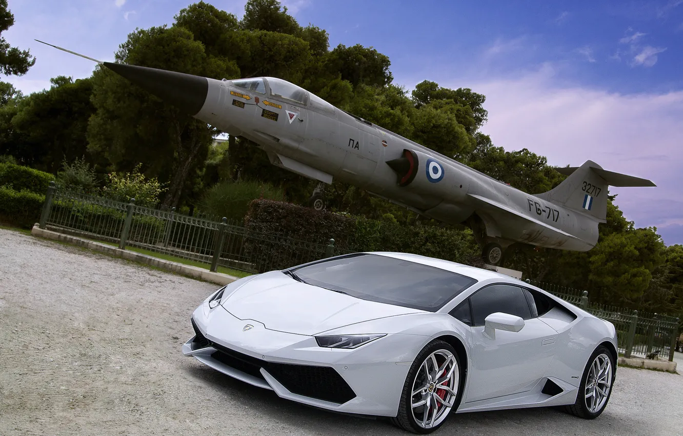 Photo wallpaper Lamborghini, white, plane, Huracan