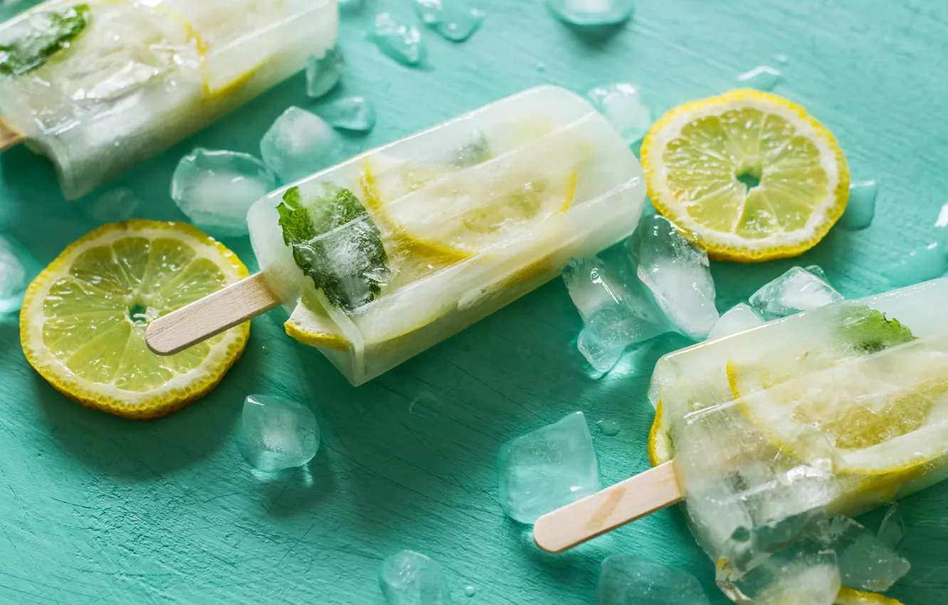 Photo wallpaper ice, lemon, ice cream, citrus, mint