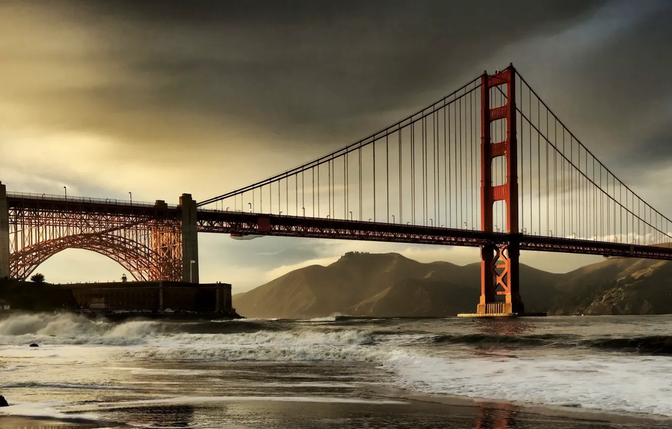 Photo wallpaper clouds, bridge, Bay, San Francisco, Golden Gate