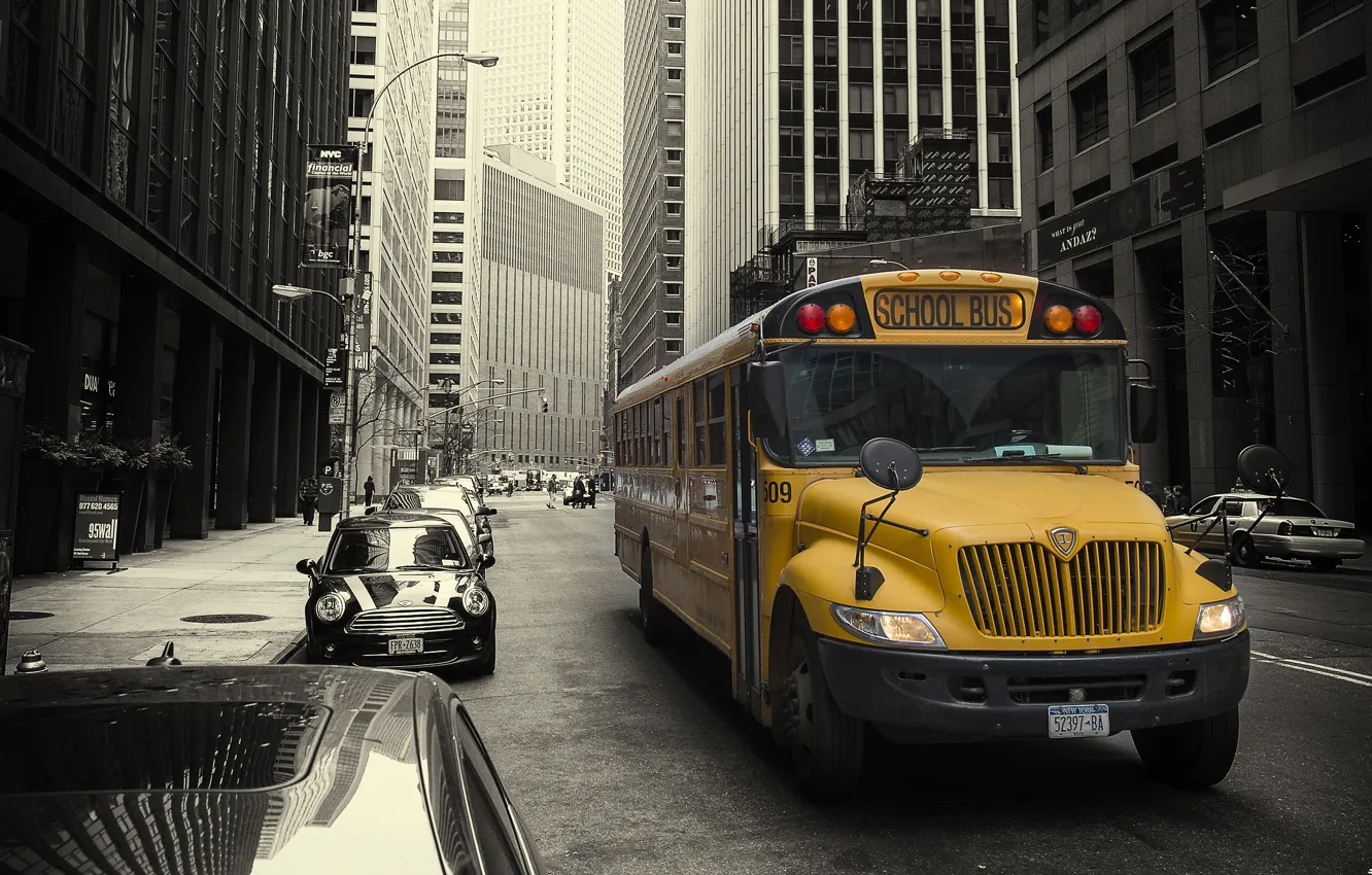 Photo wallpaper machine, bus, New York, cityscape