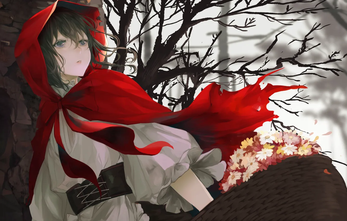 Photo wallpaper girl, art, basket, red riding hood