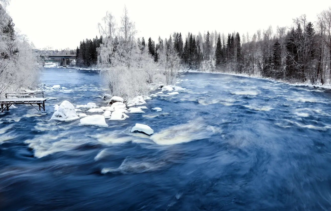 Photo wallpaper winter, bridge, nature, river