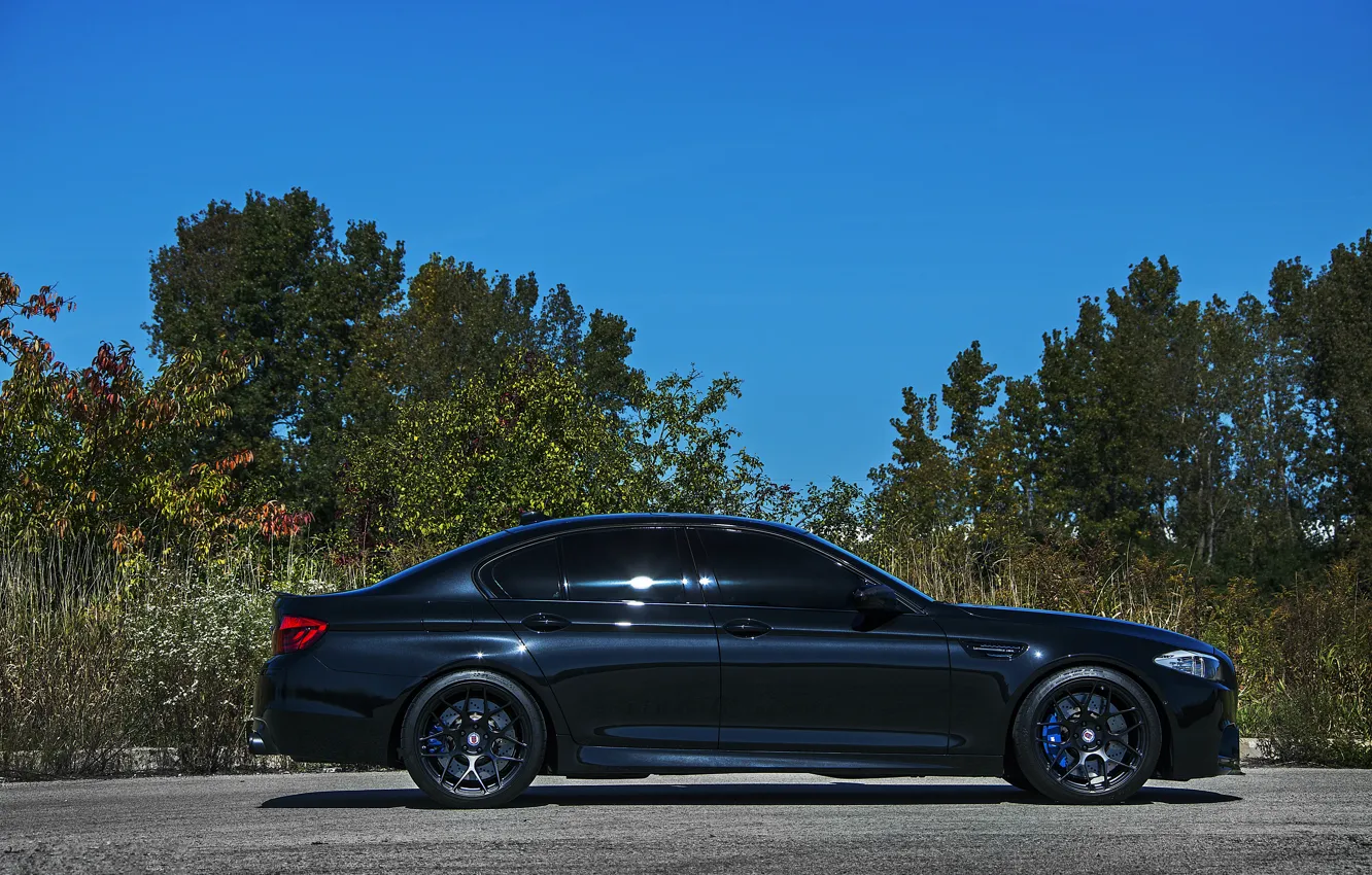 Photo wallpaper black, bmw, profile, drives, black, blue, f10, wheels.BMW