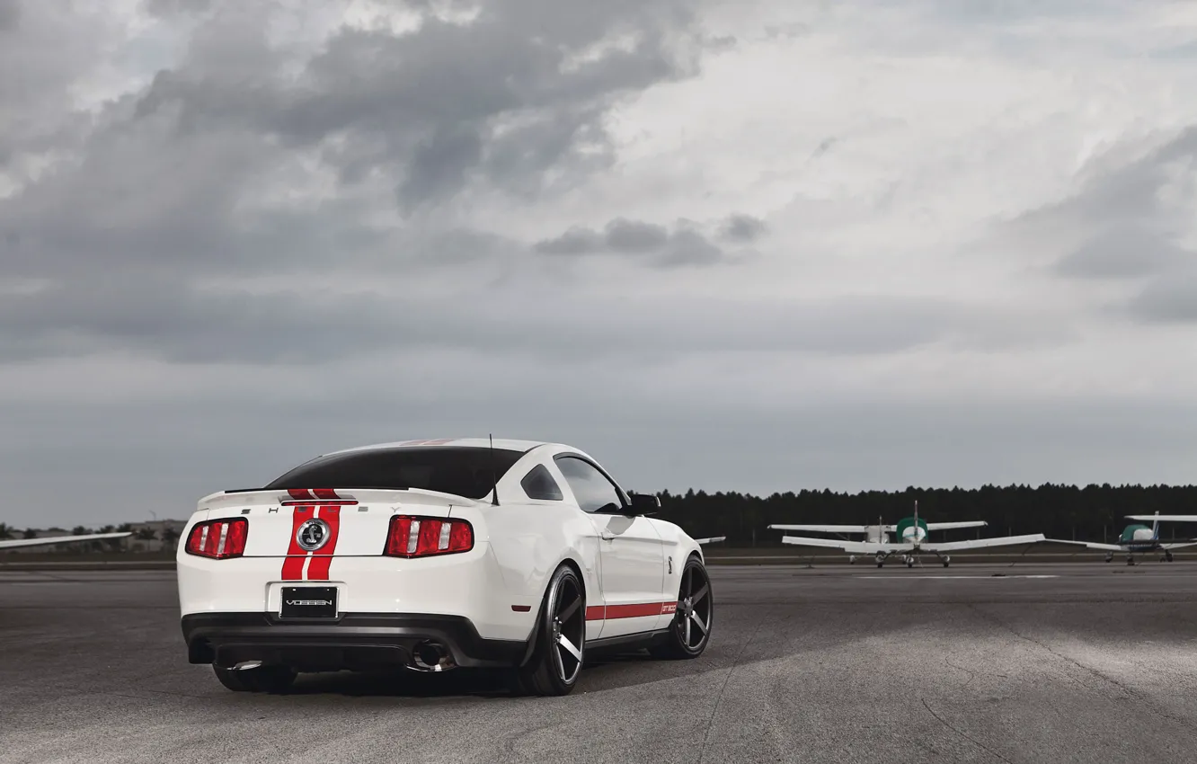 Photo wallpaper white, the plane, Mustang, Ford, Shelby, Mustang, muscle car, Ford