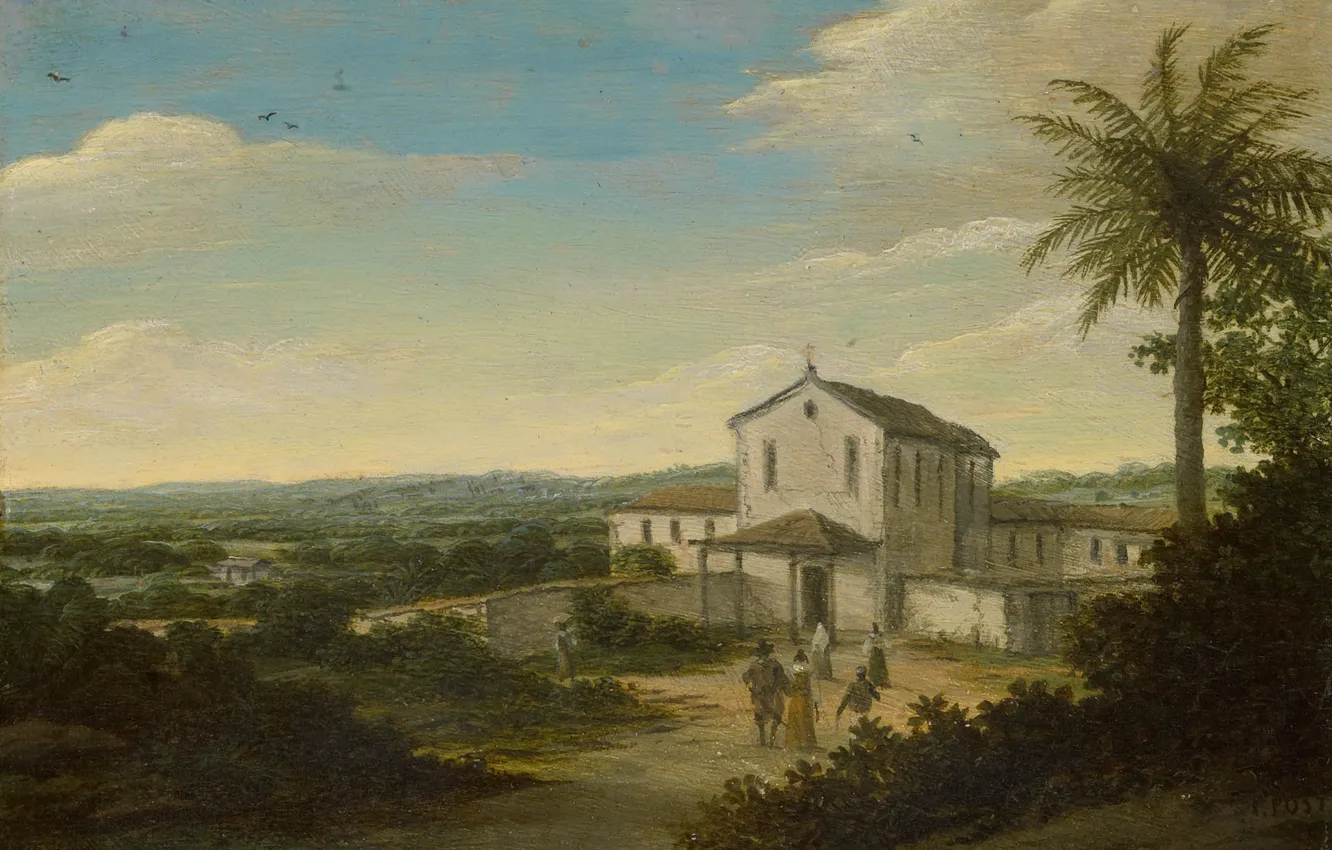 Photo wallpaper landscape, picture, Frans Post, House of a Dutch Colonist in Brazil