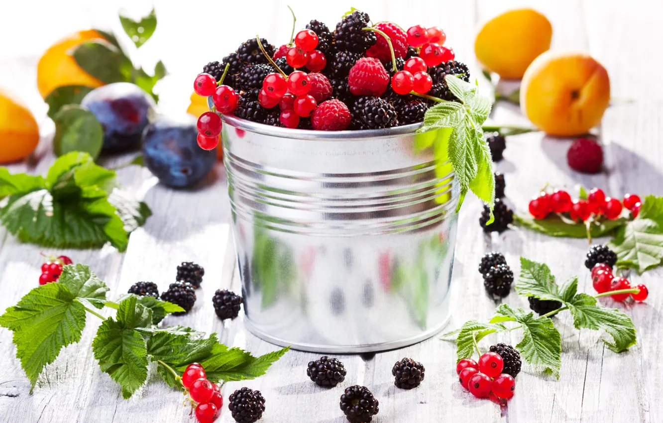 Photo wallpaper berries, raspberry, fruit, plum, currants, BlackBerry, apricots, fruits