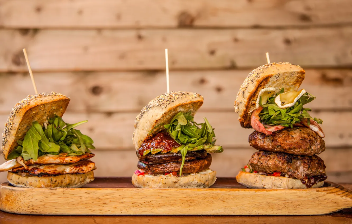 Photo wallpaper greens, hamburger, roll, filling