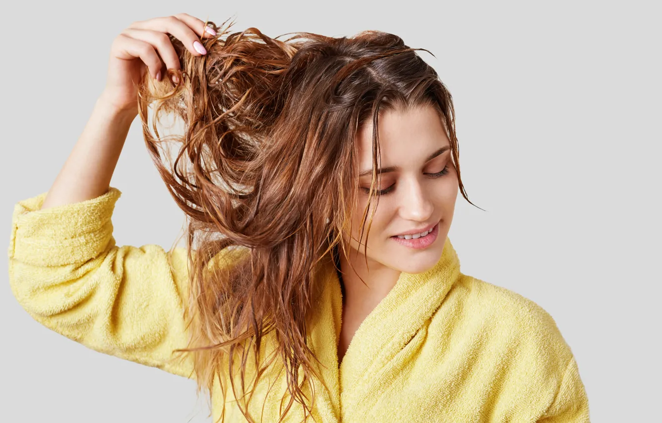 Photo wallpaper wet, hair, bathroom