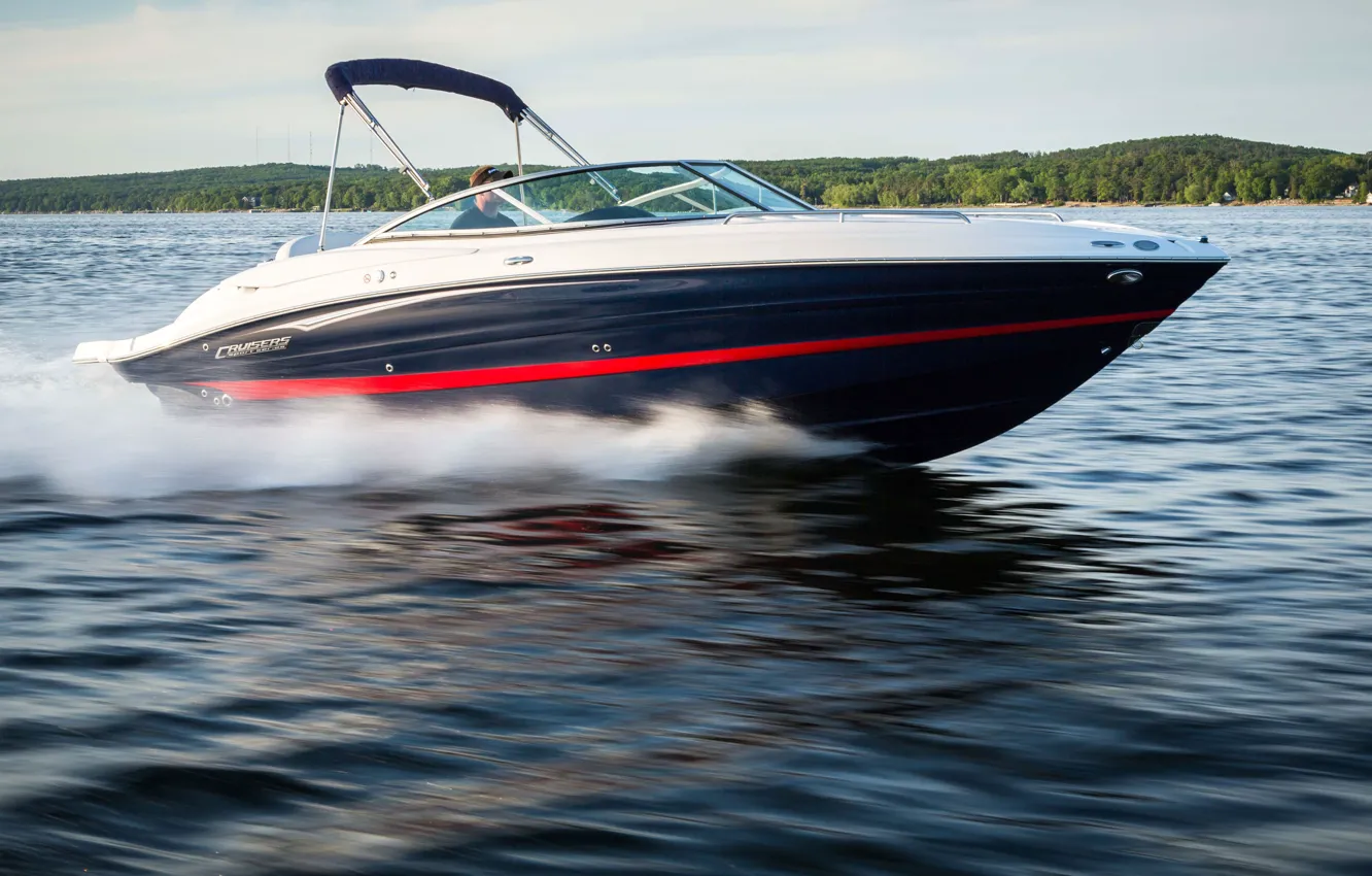 Photo wallpaper lake, yacht, boat