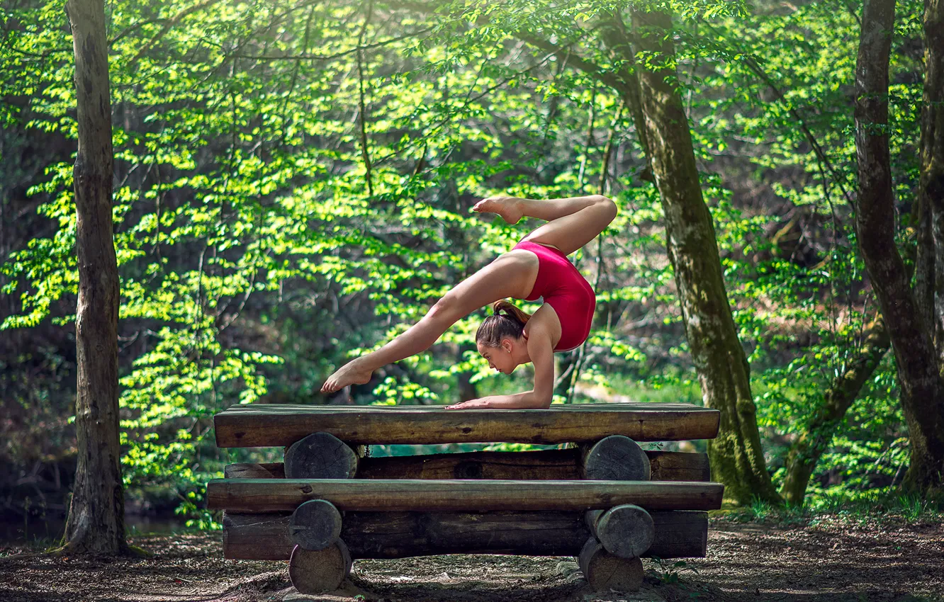 Photo wallpaper grace, log, gymnast, exercise, Marie-Lou Lagrange