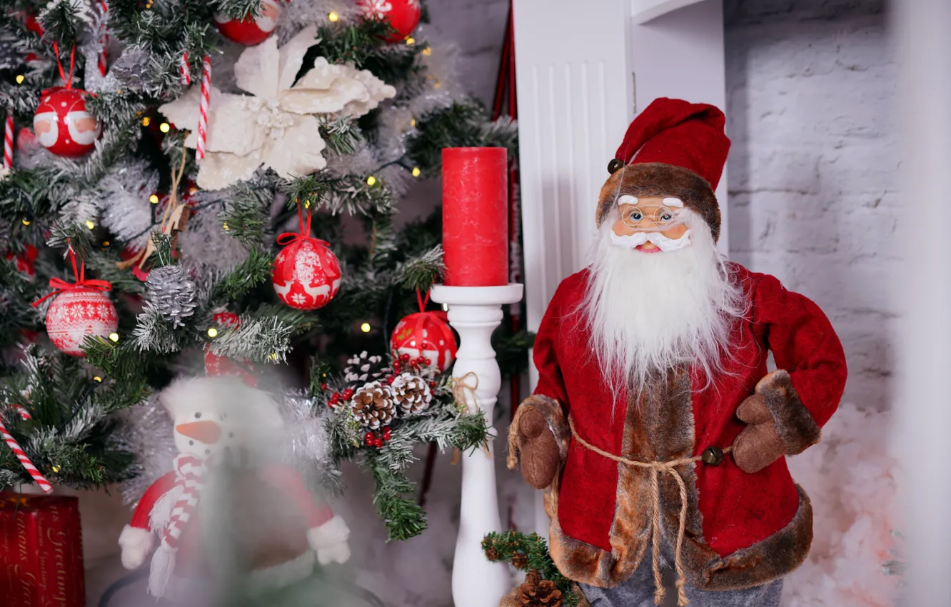 Photo wallpaper winter, balls, room, wall, holiday, balls, toy, tree