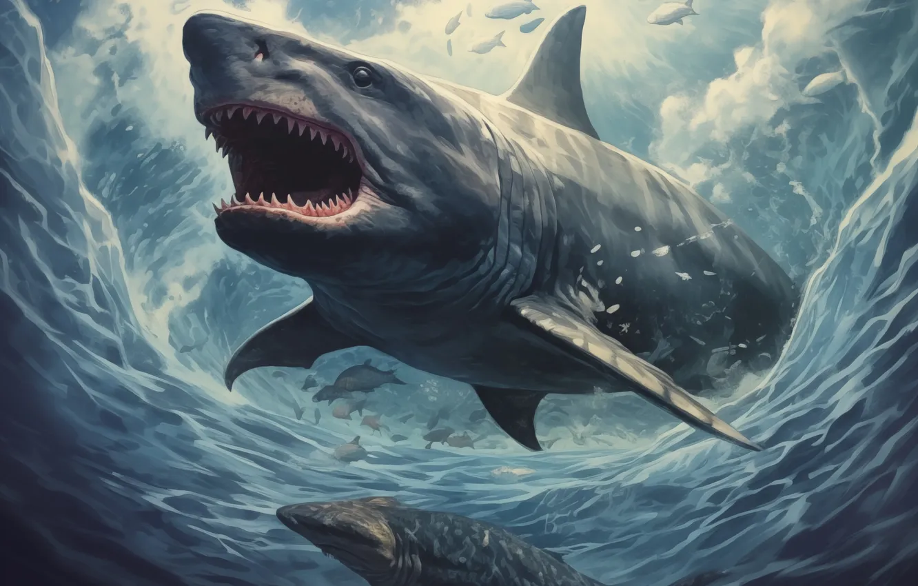 Photo wallpaper predator, shark, teeth, mouth, underwater world, digital art, AI art, The Art of Artificial Intelligence