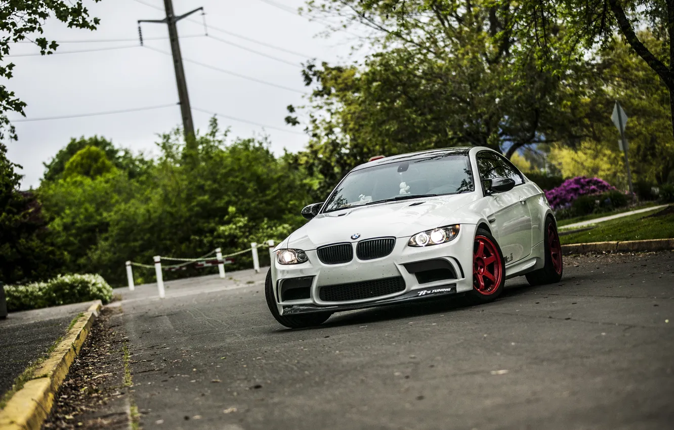 Photo wallpaper road, tuning, BMW, BMW, rink, white, road, e92