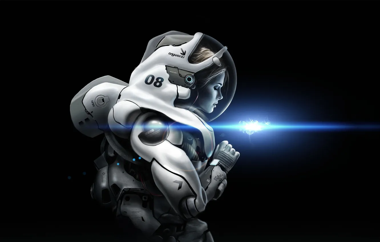 Photo wallpaper girl, lights, astronaut, the suit, astronaut
