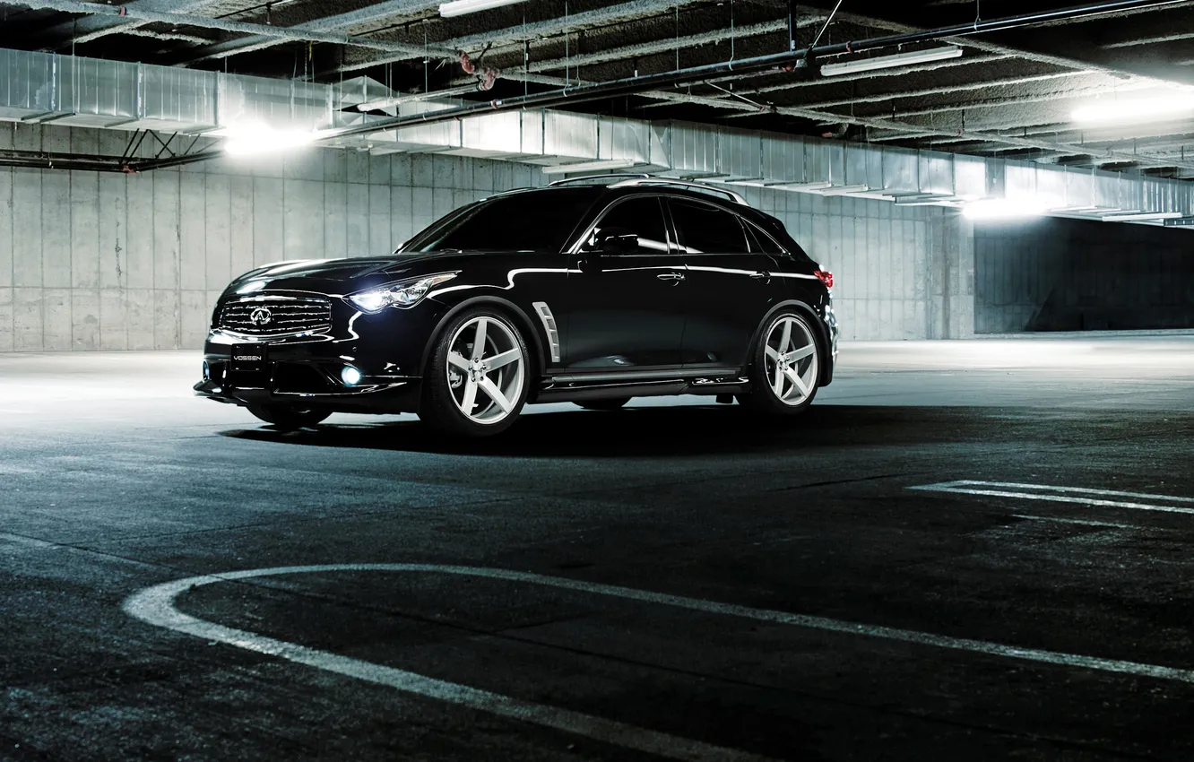 Photo wallpaper Infiniti, Parking, black, Front, infiniti, Vossen, FX 35 S