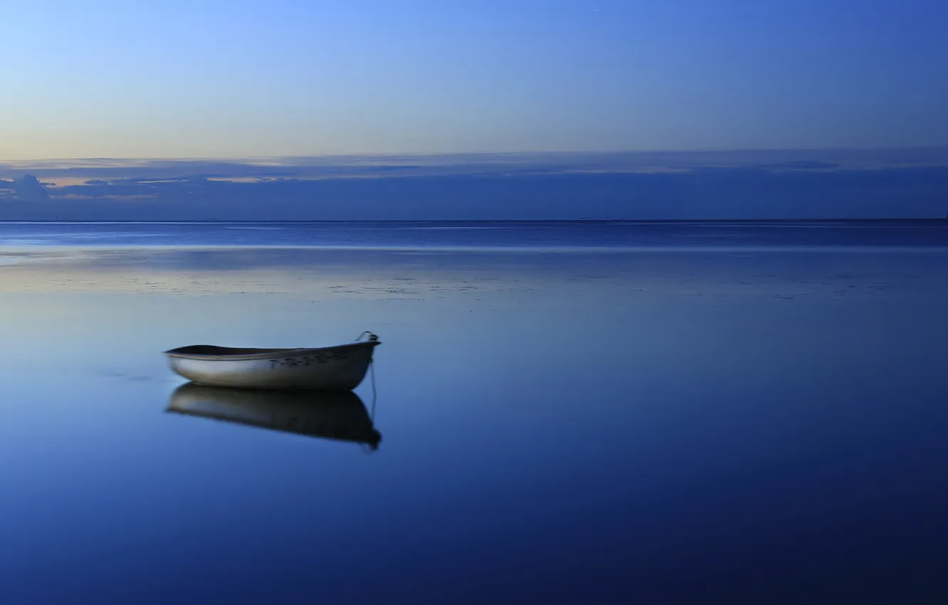 Photo wallpaper sea, the sky, clouds, boat, horizon, tide