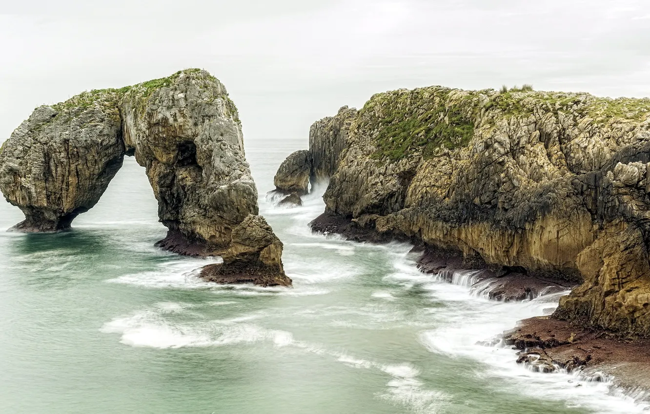 Photo wallpaper sea, landscape, rocks, Spain, Asturias, Naves
